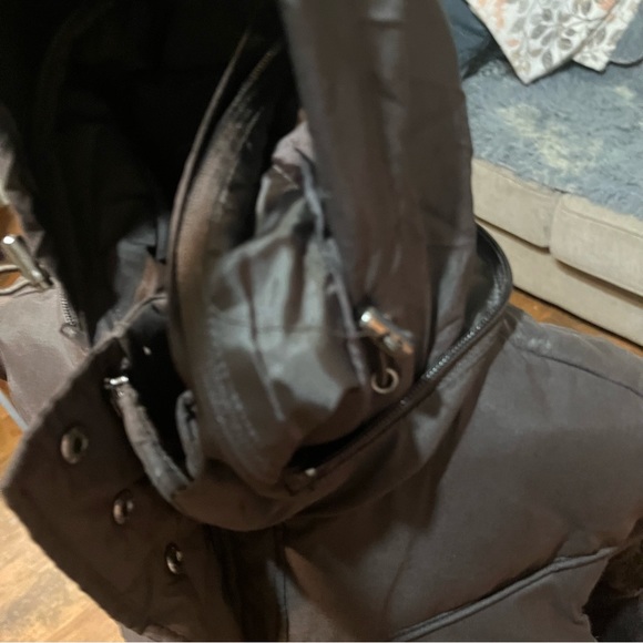 Esprit Y2K brown puffer vest pockets high neck, hidden hood, button/zip close, M - Picture 13 of 16